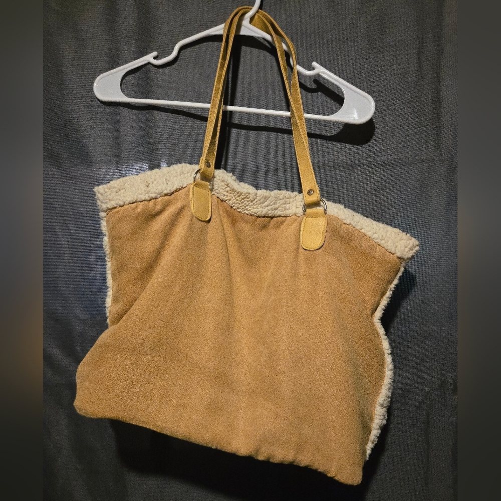 Tan and Cream Suede Tote Bag